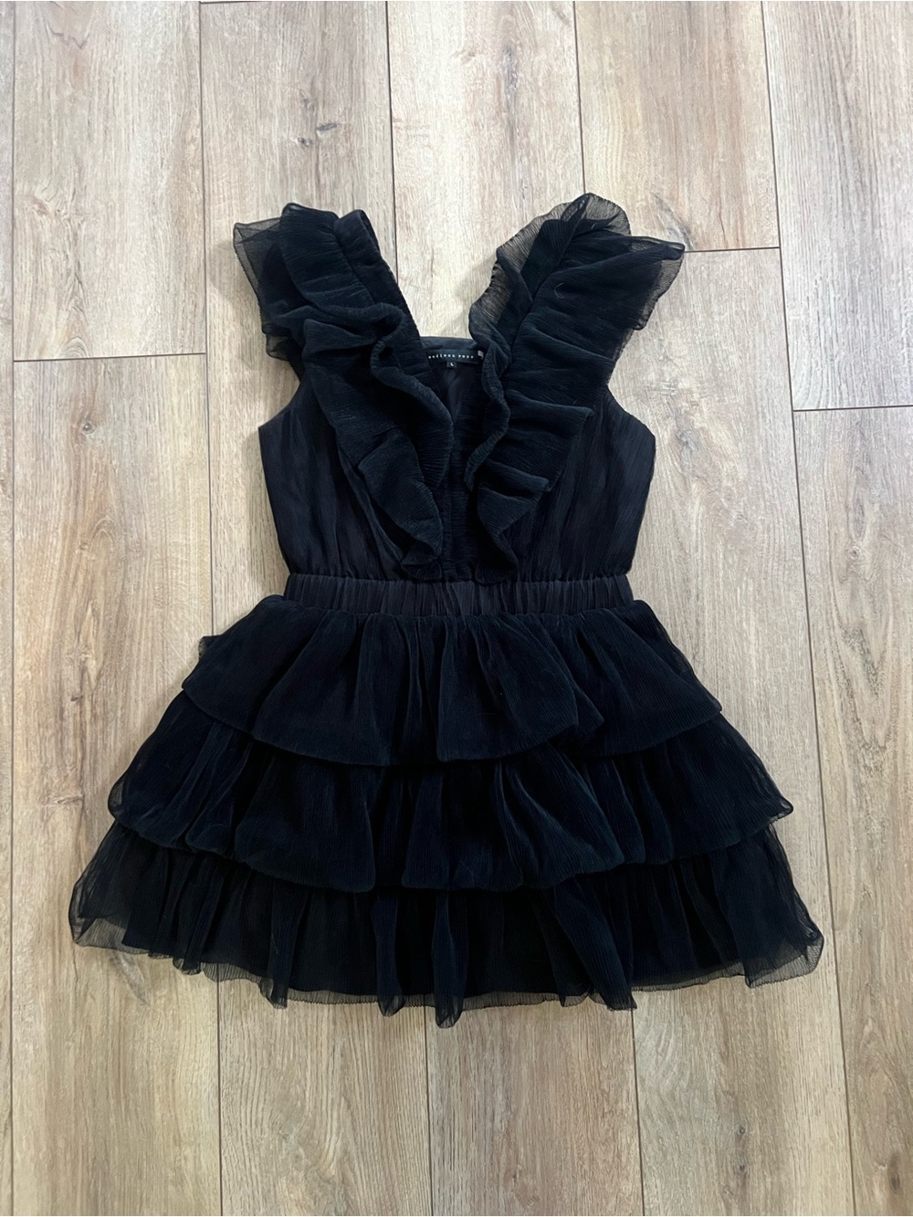 Endless Rose Black Tiered Ruffle Tulle Mini Dress Size Large